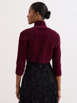 Phase Eight Fay Fluffy Bolero, Burgundy - view 2, Burgundy