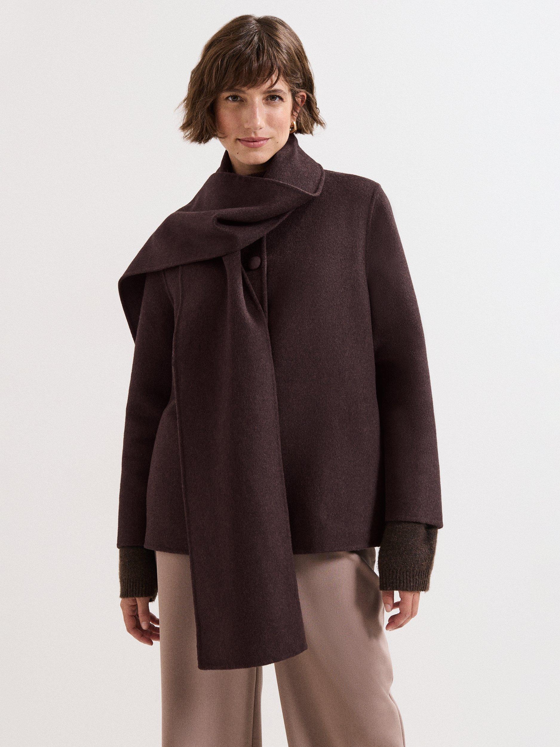 Product image 1 of 9, which shows Phase Eight Kaja Scarf Detail Cropped Coat, Brown, 8