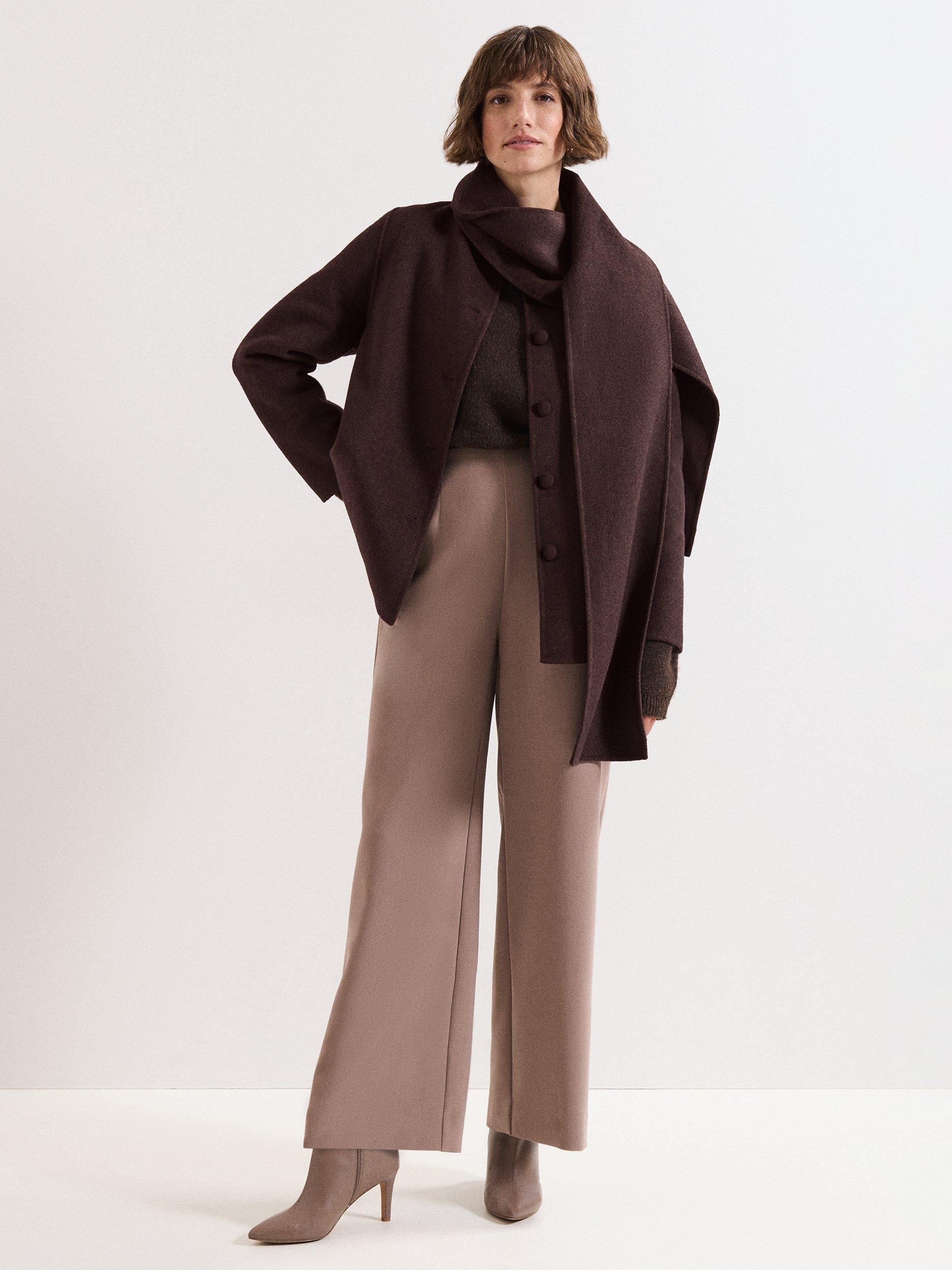Product image 3 of 9, which shows Phase Eight Kaja Scarf Detail Cropped Coat, Brown, 8