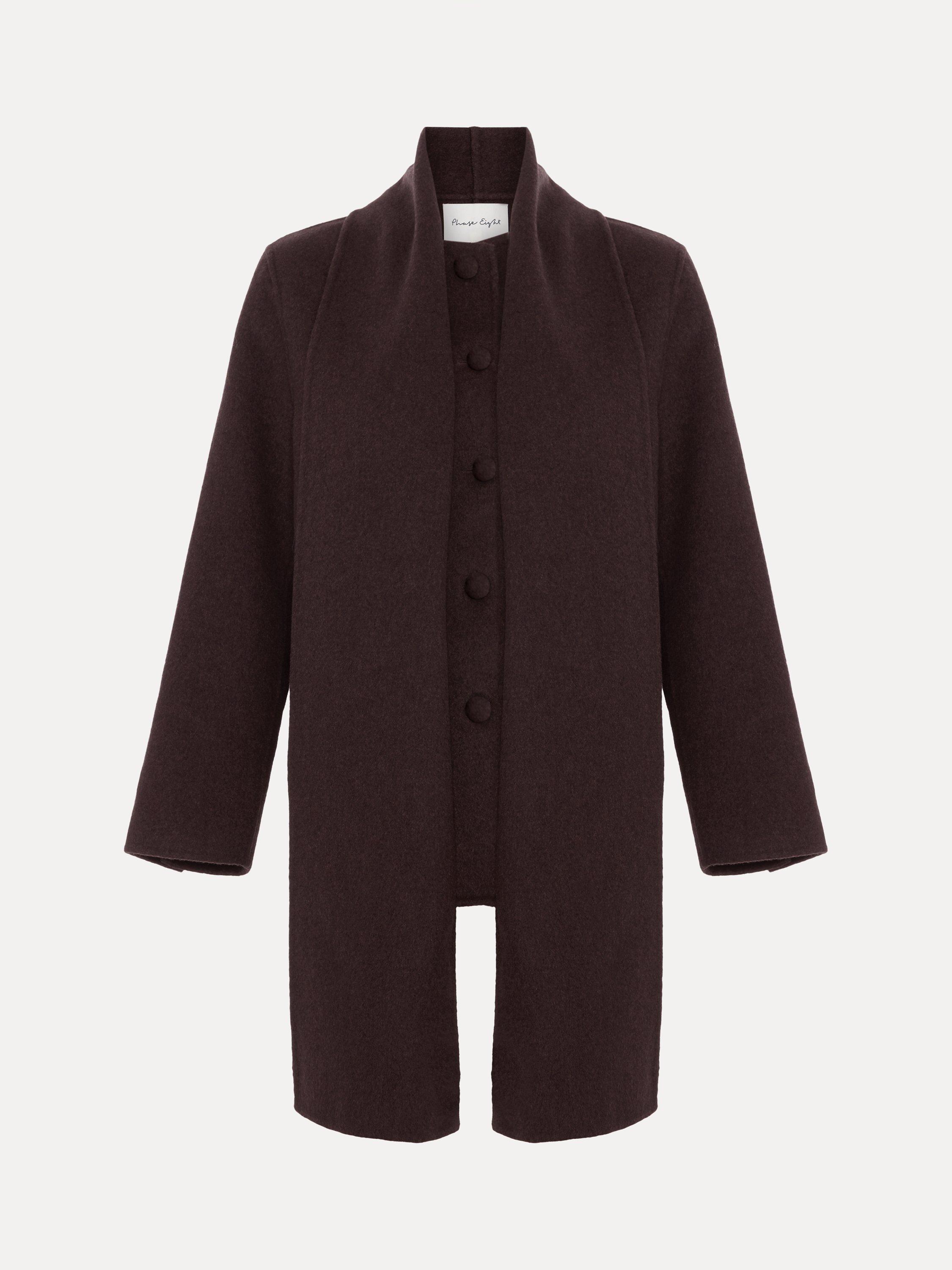 Product image 5 of 9, which shows Phase Eight Kaja Scarf Detail Cropped Coat, Brown, 8