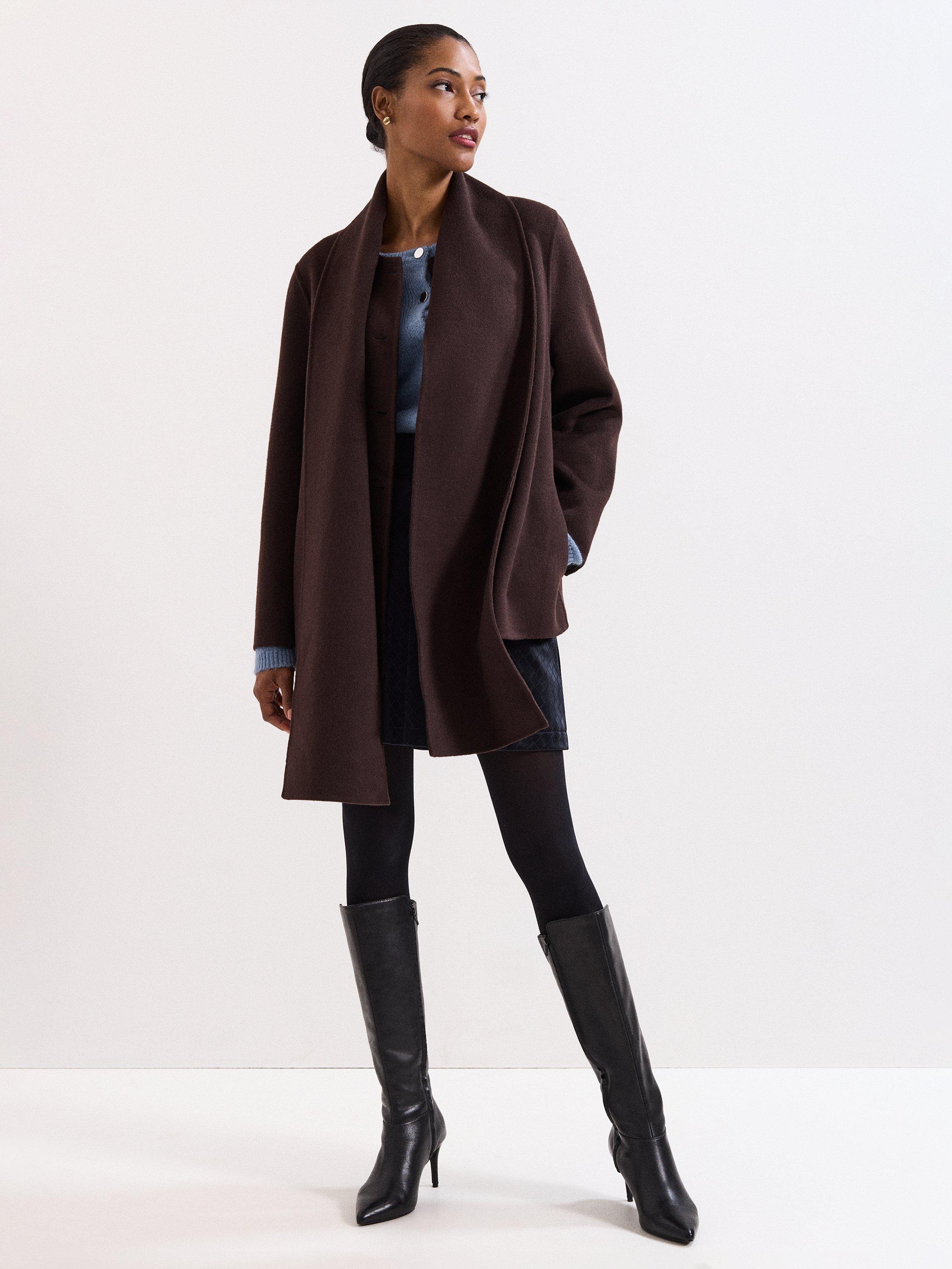 Product image 9 of 9, which shows Phase Eight Kaja Scarf Detail Cropped Coat, Brown, 8