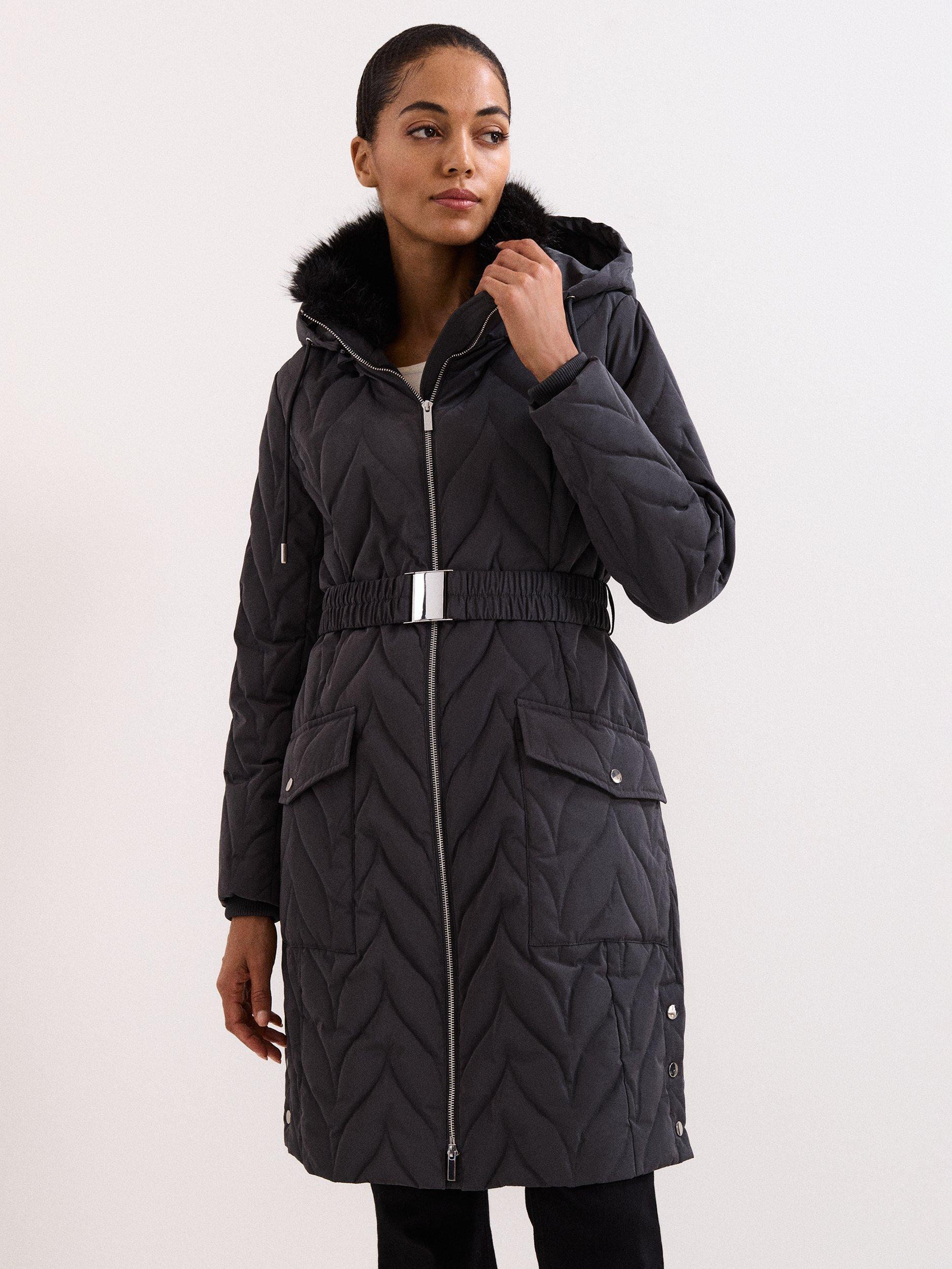 Product image 1 of 10, which shows Phase Eight Petite Hollie Longline Puffer Coat, Grey, 14