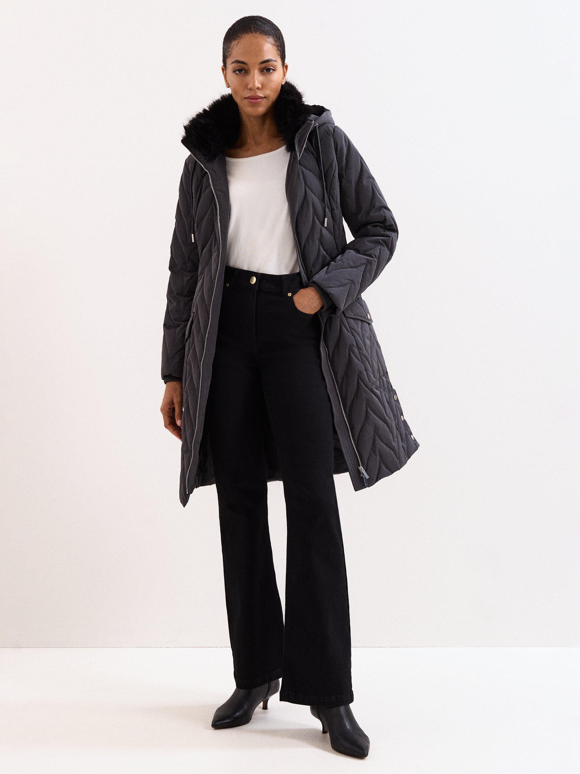 Product image 3 of 10, which shows Phase Eight Petite Hollie Longline Puffer Coat, Grey, 14