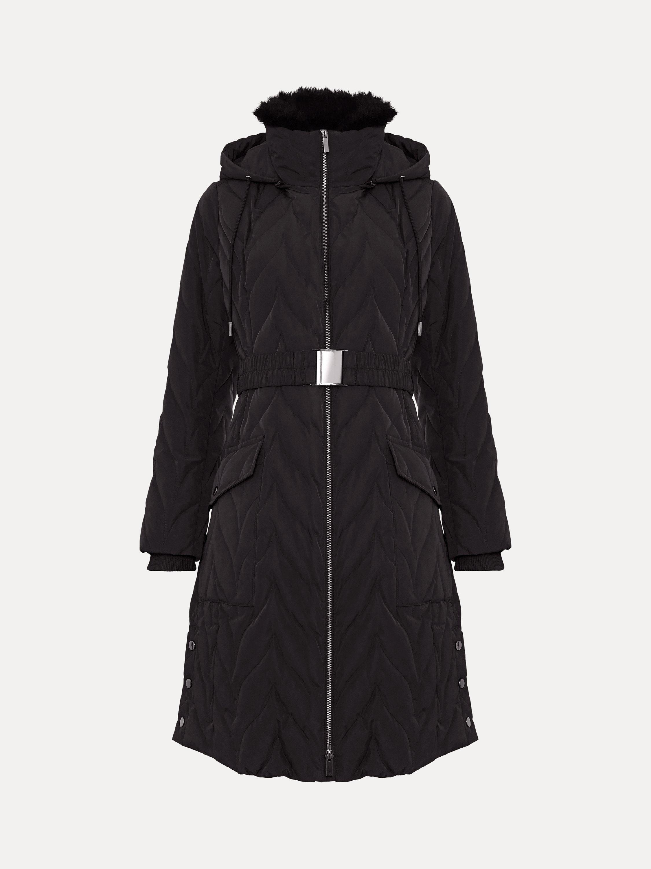 Product image 4 of 10, which shows Phase Eight Petite Hollie Longline Puffer Coat, Grey, 14
