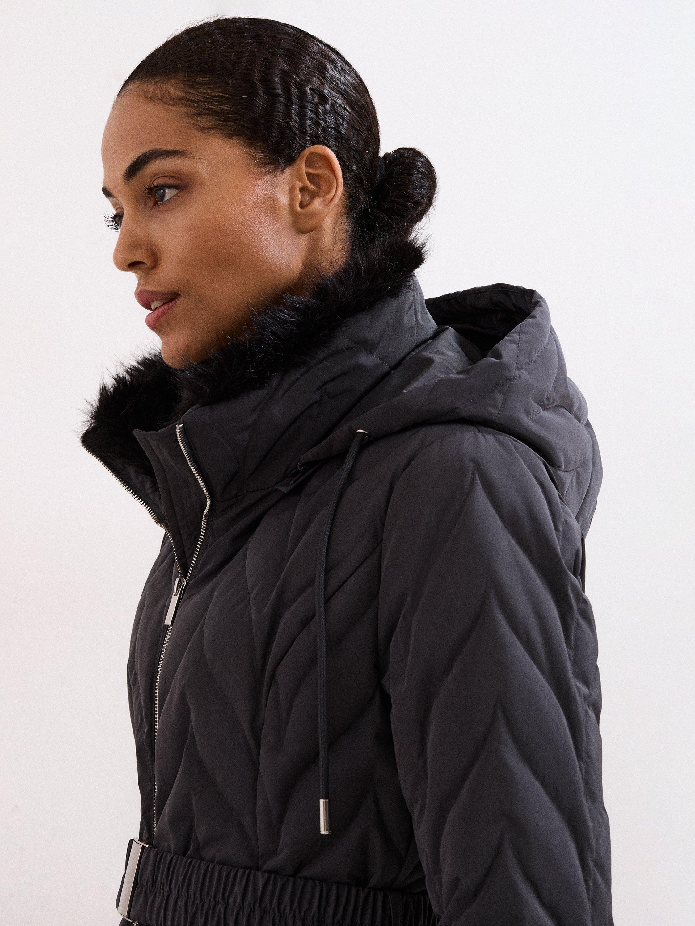 Product image 7 of 10, which shows Phase Eight Petite Hollie Longline Puffer Coat, Grey, 14