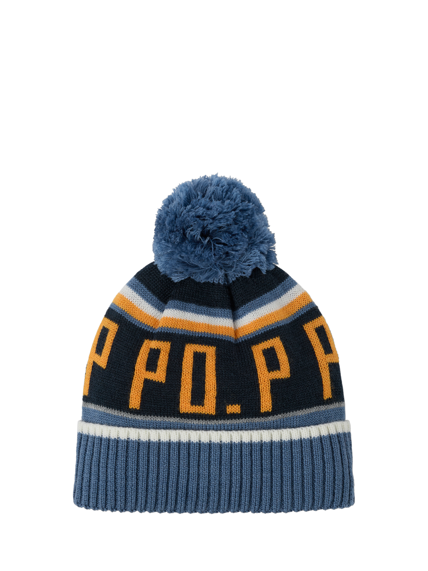 Product image 1 of 3, which shows Polarn O. Pyret Kids' Wool Blend Bobble Hat, Bijou Blue, 9 months-2 years