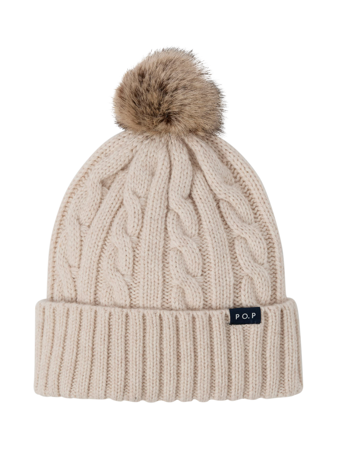 Product image 1 of 2, which shows Polarn O. Pyret Kids' Wool Blend Bobble Hat, Ecru Melange, 2-9 years