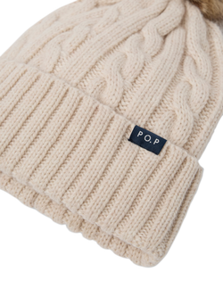 Polarn O. Pyret Kids' Wool Blend Bobble Hat - view 2, Ecru Melange