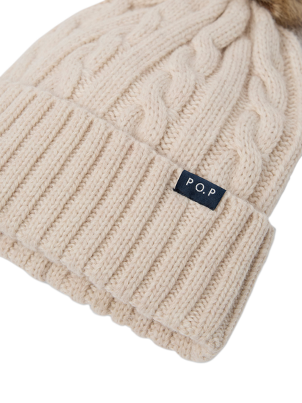 Polarn O. Pyret Kids' Wool Blend Bobble Hat - view 2, Ecru Melange
