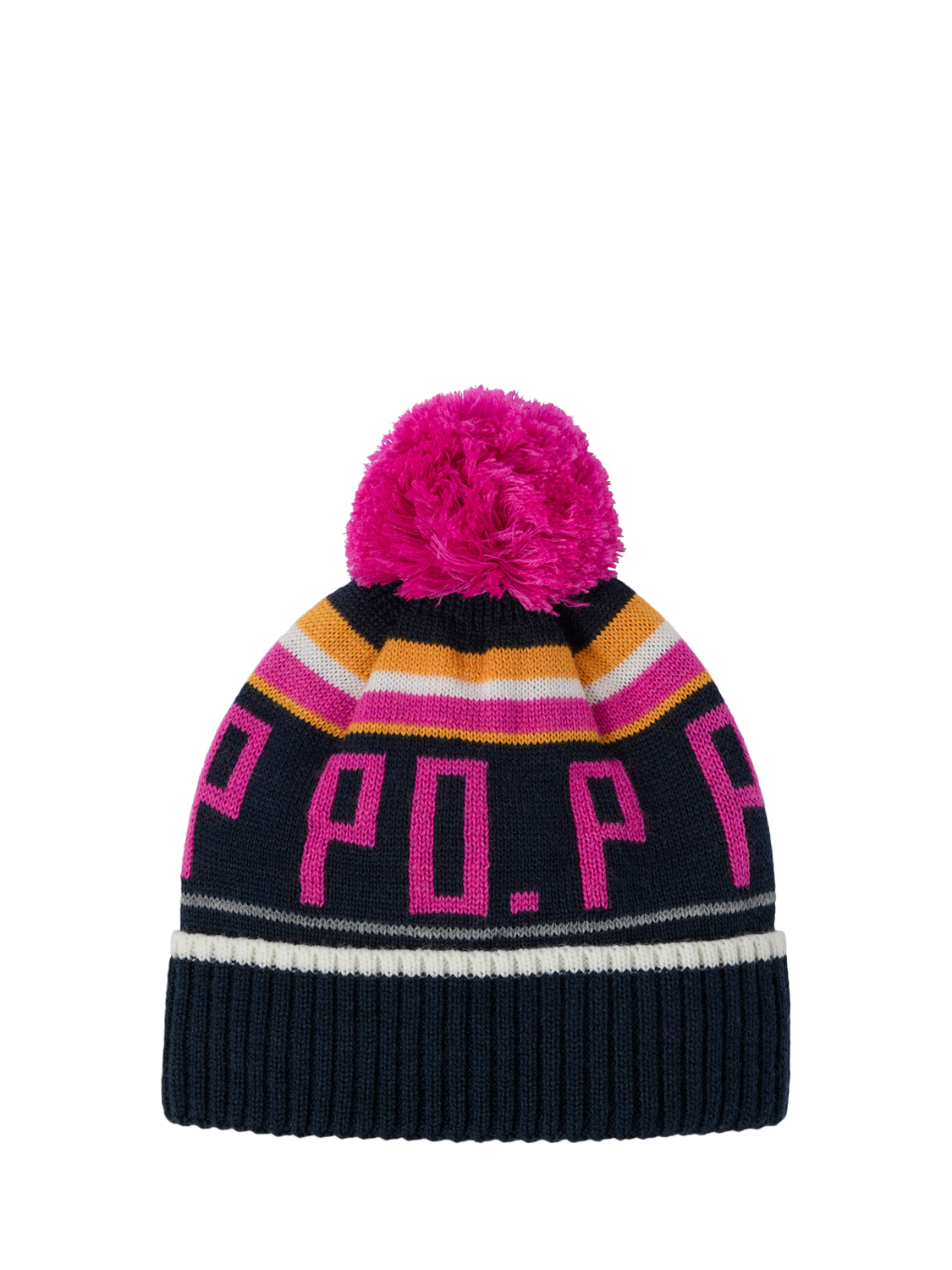 Product image 1 of 3, which shows Polarn O. Pyret Kids' Wool Blend Bobble Hat, Pink, 9 months-2 years