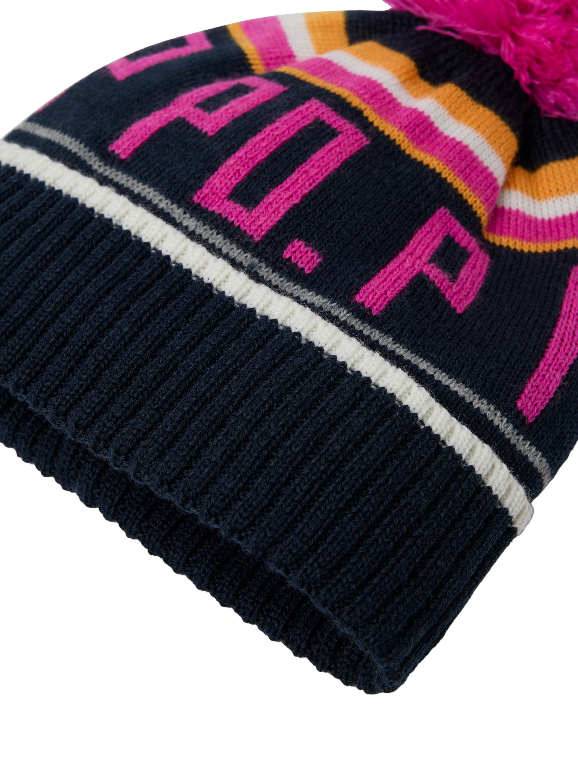 Product image 3 of 3, which shows Polarn O. Pyret Kids' Wool Blend Bobble Hat, Pink, 9 months-2 years