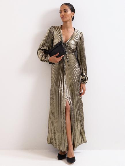 Phase Eight Ellen Pleated Maxi Dress, Gold, Gold