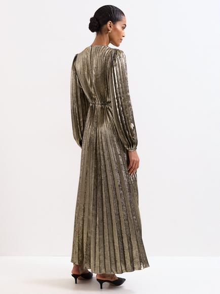 Phase Eight Ellen Pleated Maxi Dress, Gold - view 2, Gold