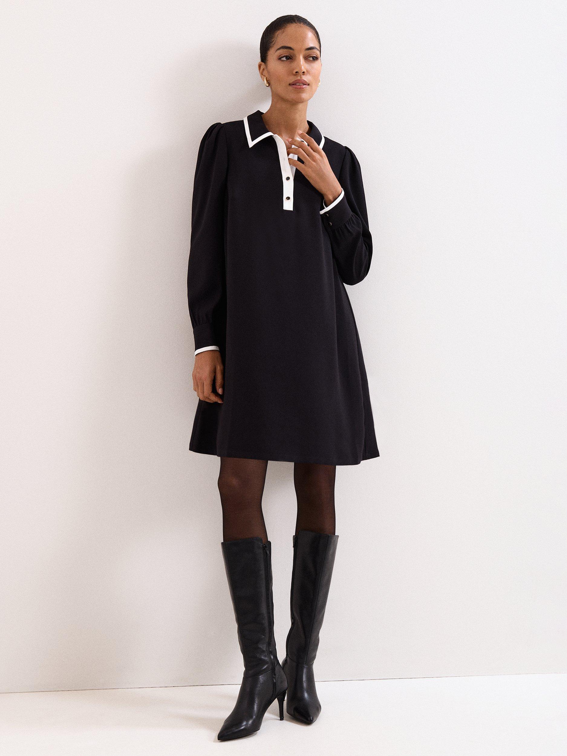 Product image 1 of 8, which shows Phase Eight Gina Colour Contrast Dress, Black, 6