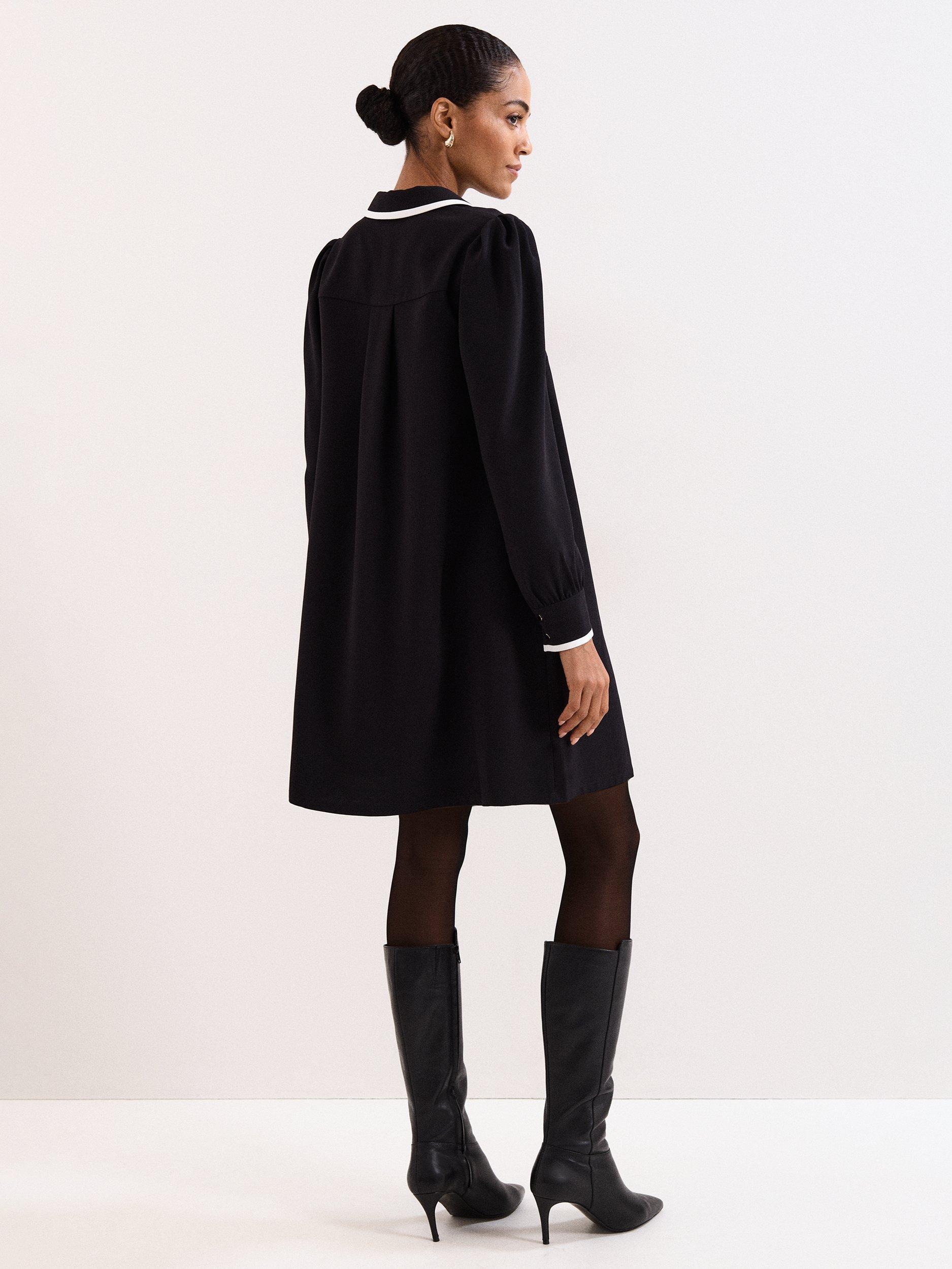 Product image 2 of 8, which shows Phase Eight Gina Colour Contrast Dress, Black, 6