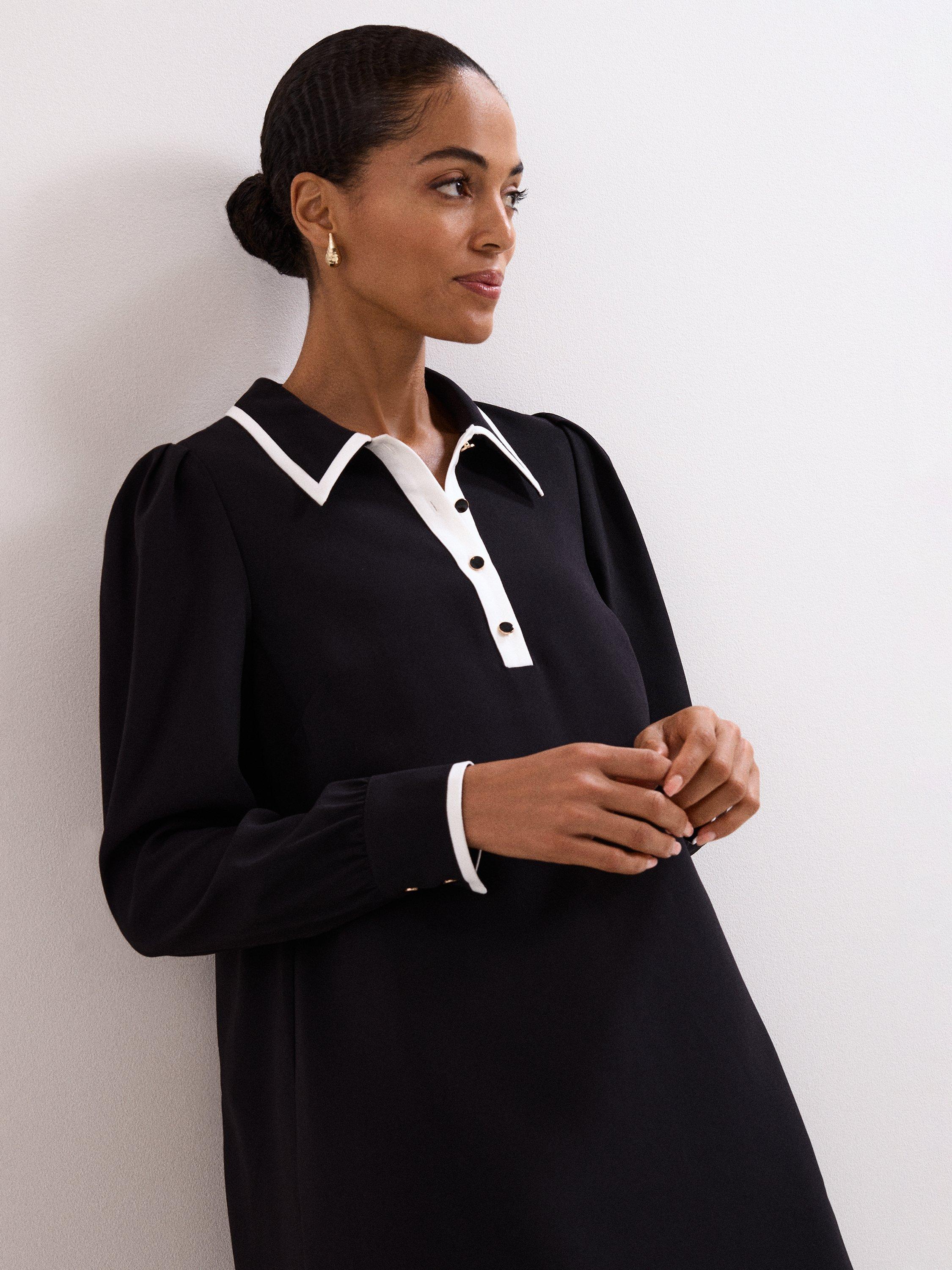 Product image 4 of 8, which shows Phase Eight Gina Colour Contrast Dress, Black, 6