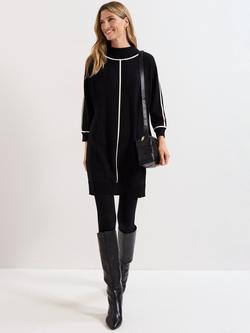 Phase Eight Hallie Contrast Trim Jumper Dress, Black/Ivory, Black/Ivory