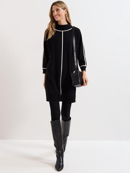 Phase Eight Hallie Contrast Trim Jumper Dress, Black/Ivory, Black/Ivory