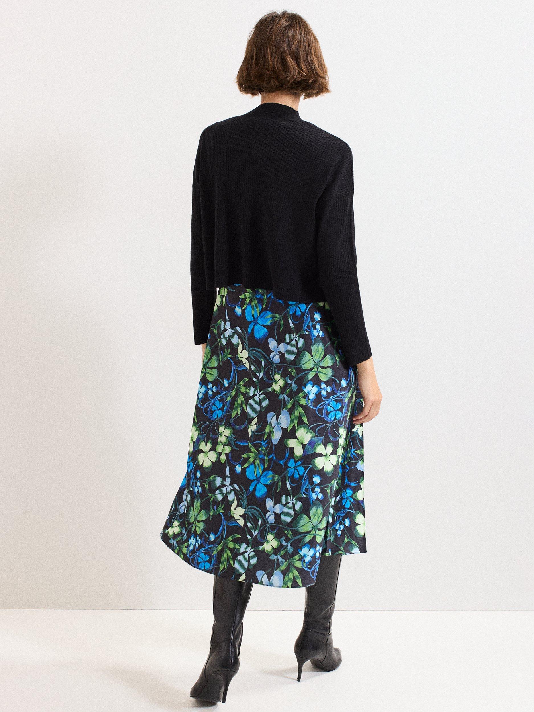Product image 2 of 8, which shows Phase Eight Izzy Floral Skirt Dress, Black/Multi, 8
