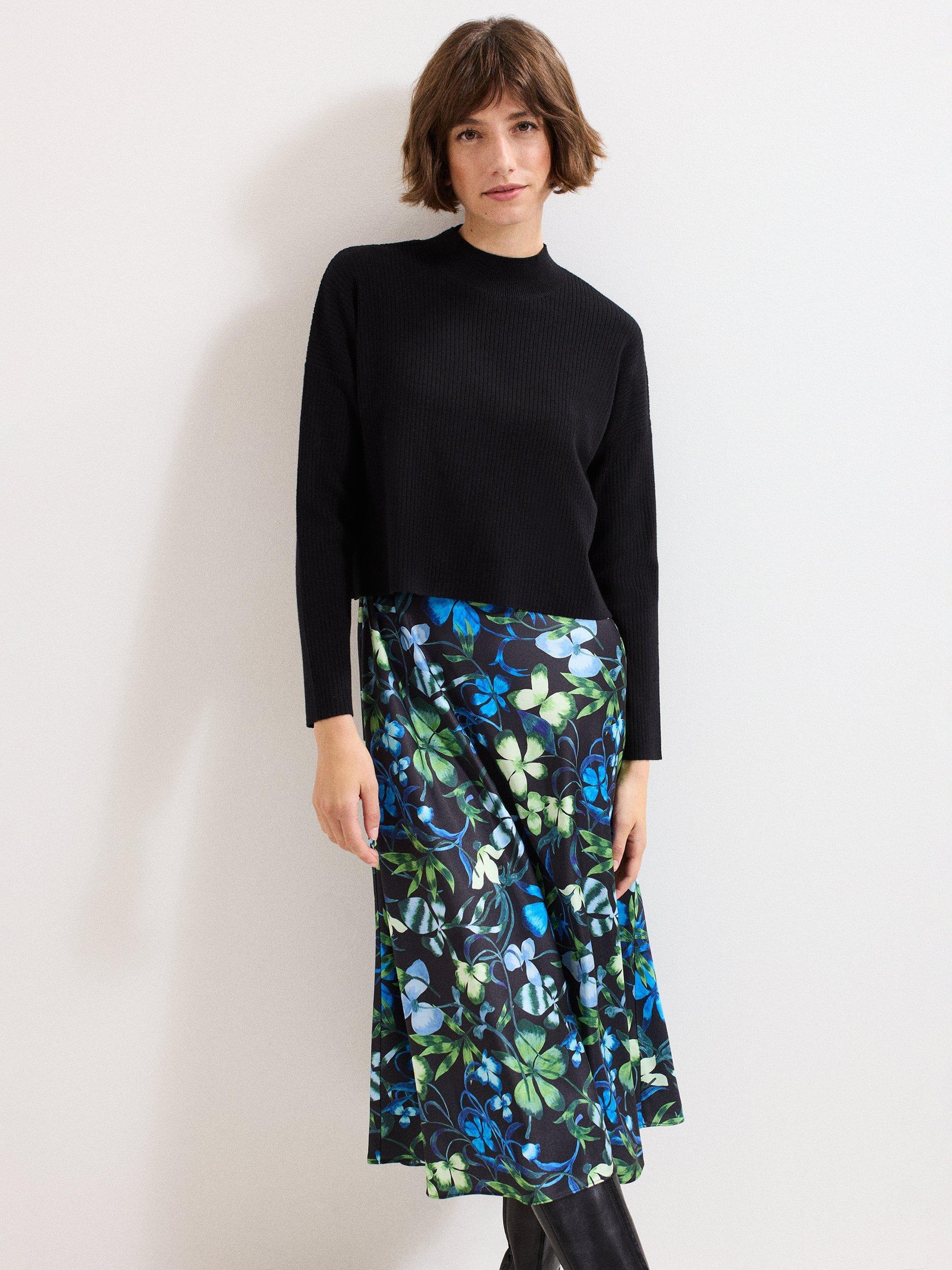 Product image 3 of 8, which shows Phase Eight Izzy Floral Skirt Dress, Black/Multi, 8