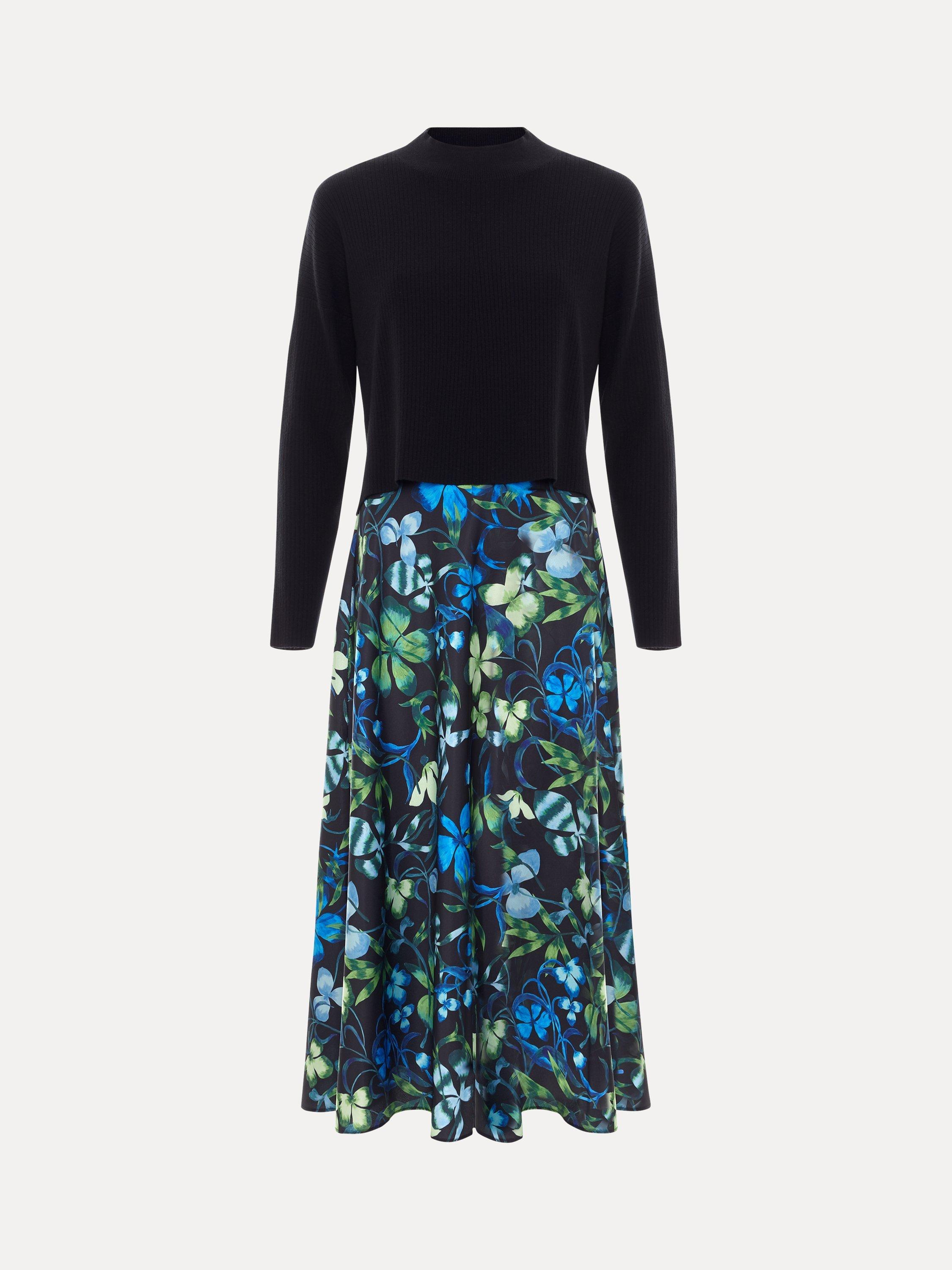Product image 5 of 8, which shows Phase Eight Izzy Floral Skirt Dress, Black/Multi, 8