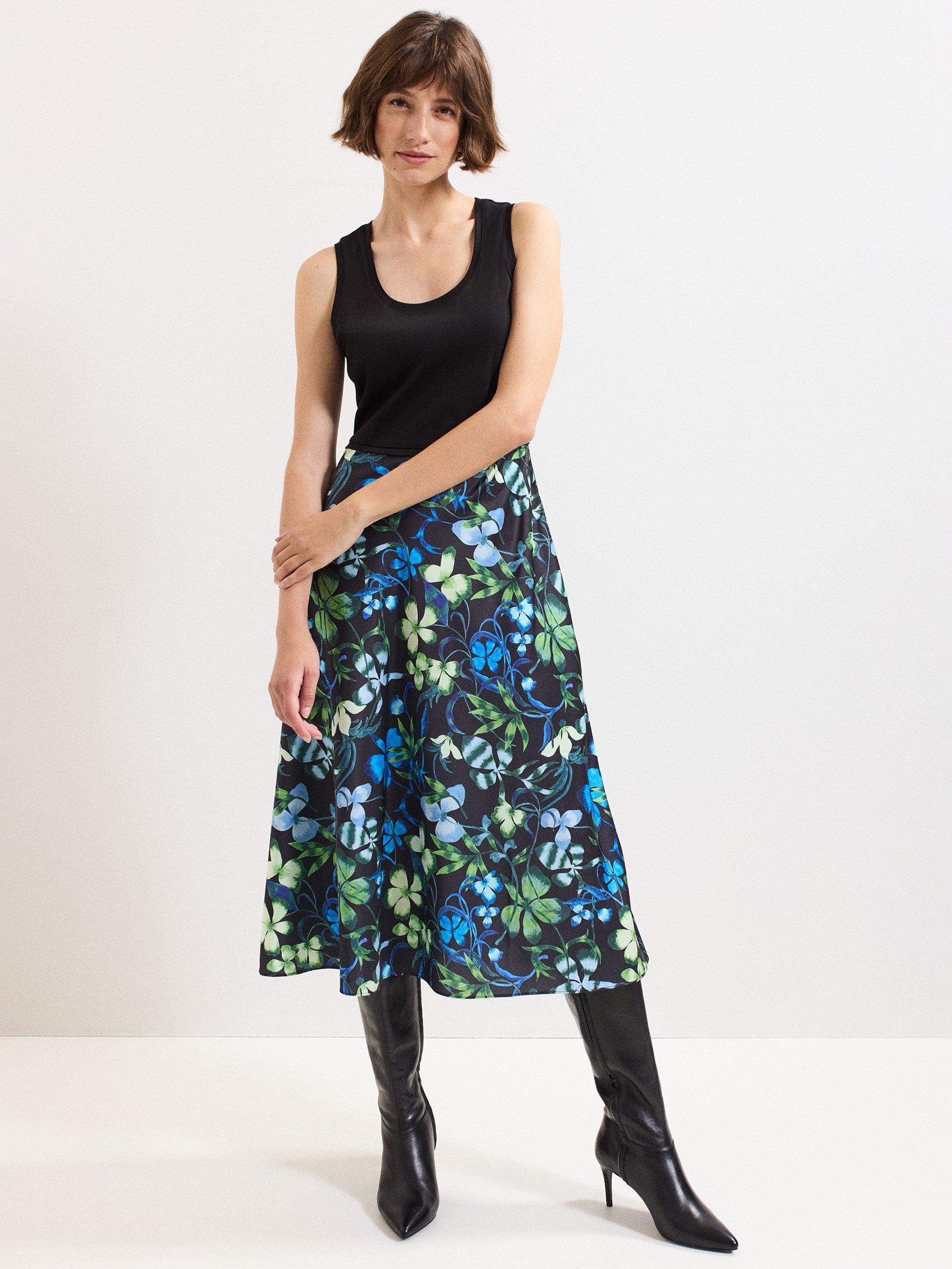 Product image 8 of 8, which shows Phase Eight Izzy Floral Skirt Dress, Black/Multi, 8