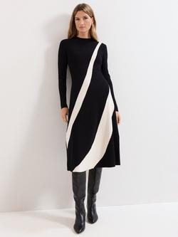 Phase Eight Julie Swirl Ribbed Dress, Black/Ivory, Black/Ivory