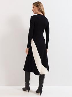 Phase Eight Julie Swirl Ribbed Dress, Black/Ivory - view 2, Black/Ivory