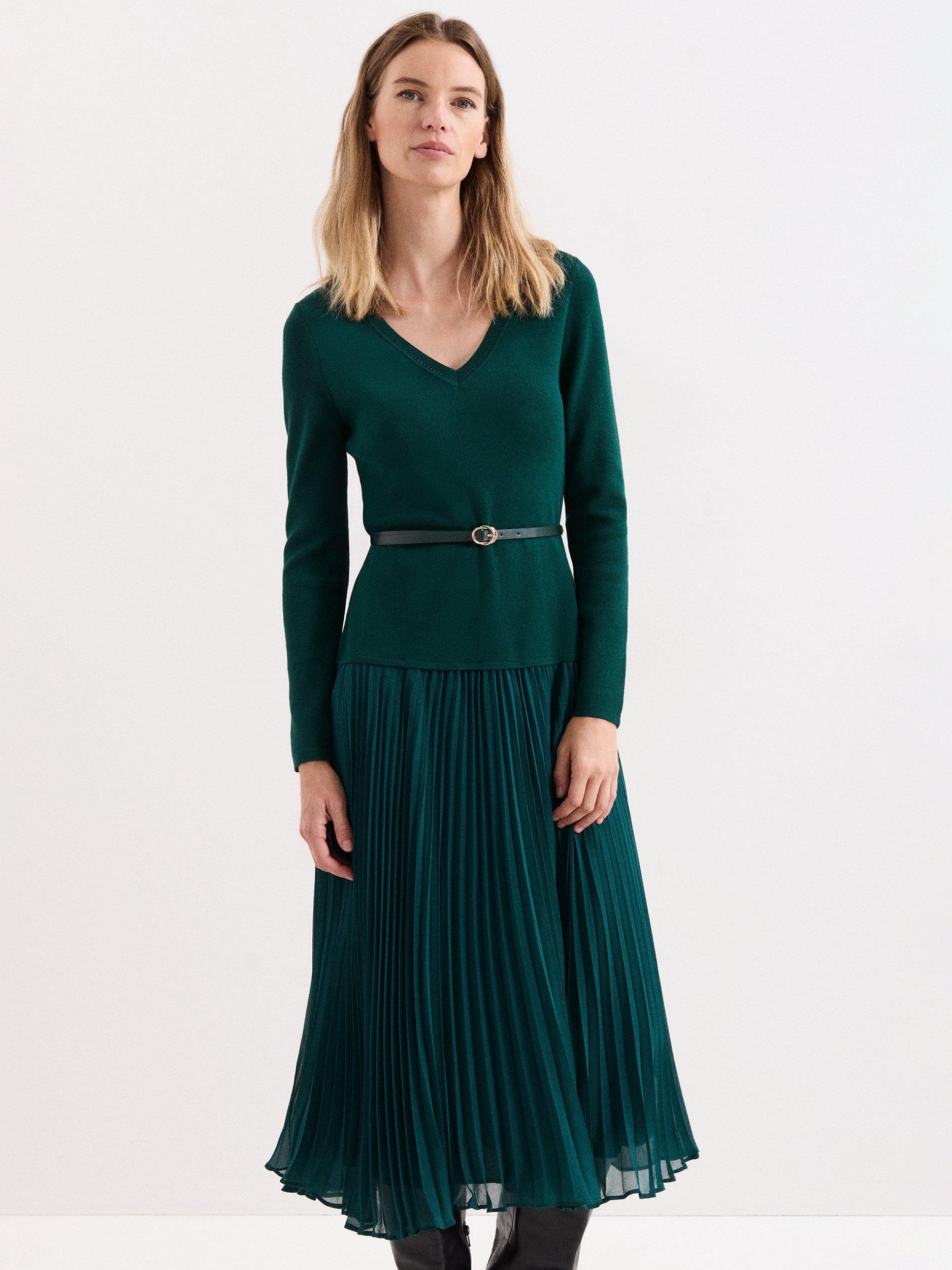 Product image 3 of 9, which shows Phase Eight Kai Knitted Midi Dress, Green, 8