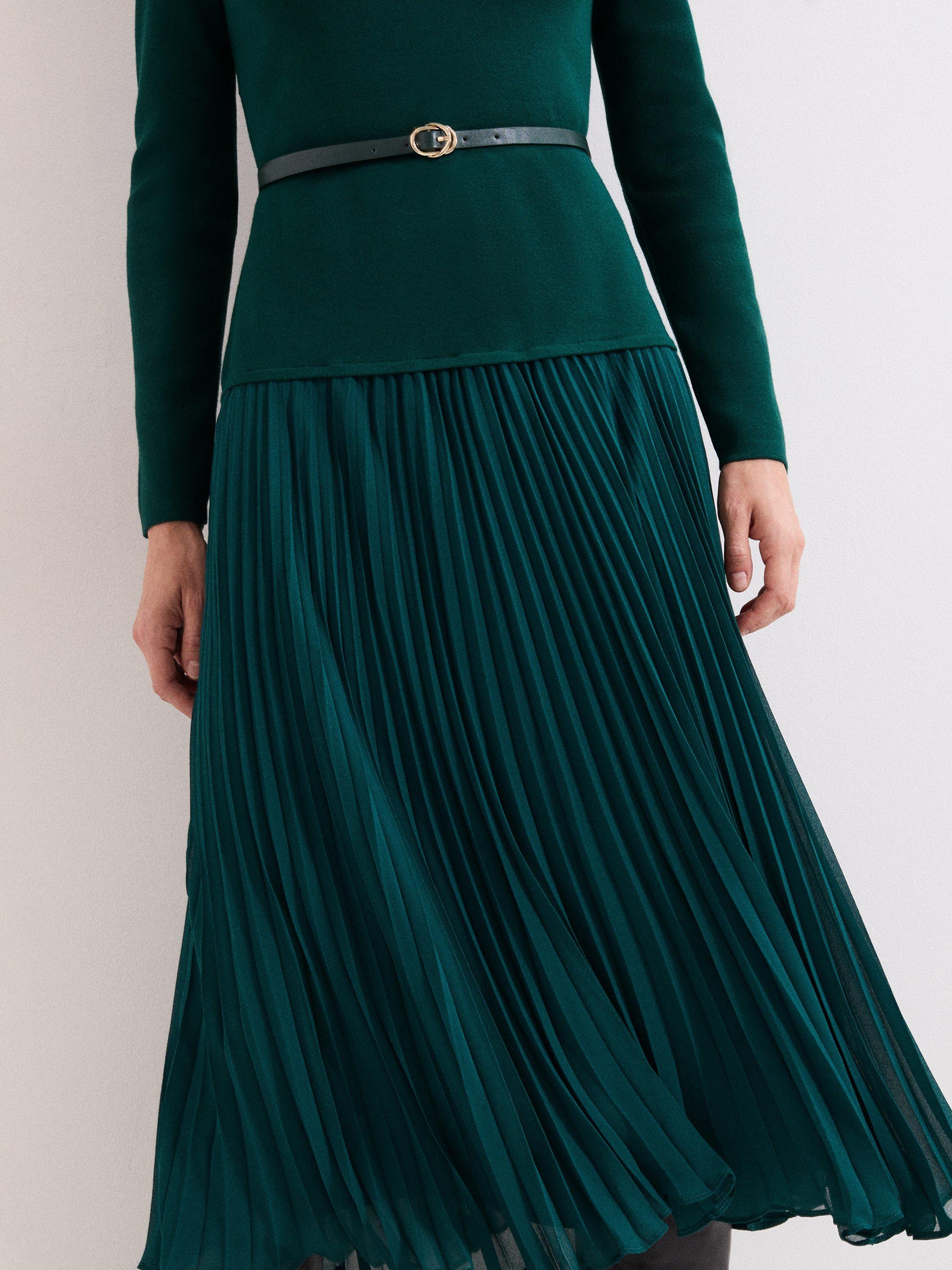 Product image 8 of 9, which shows Phase Eight Kai Knitted Midi Dress, Green, 8