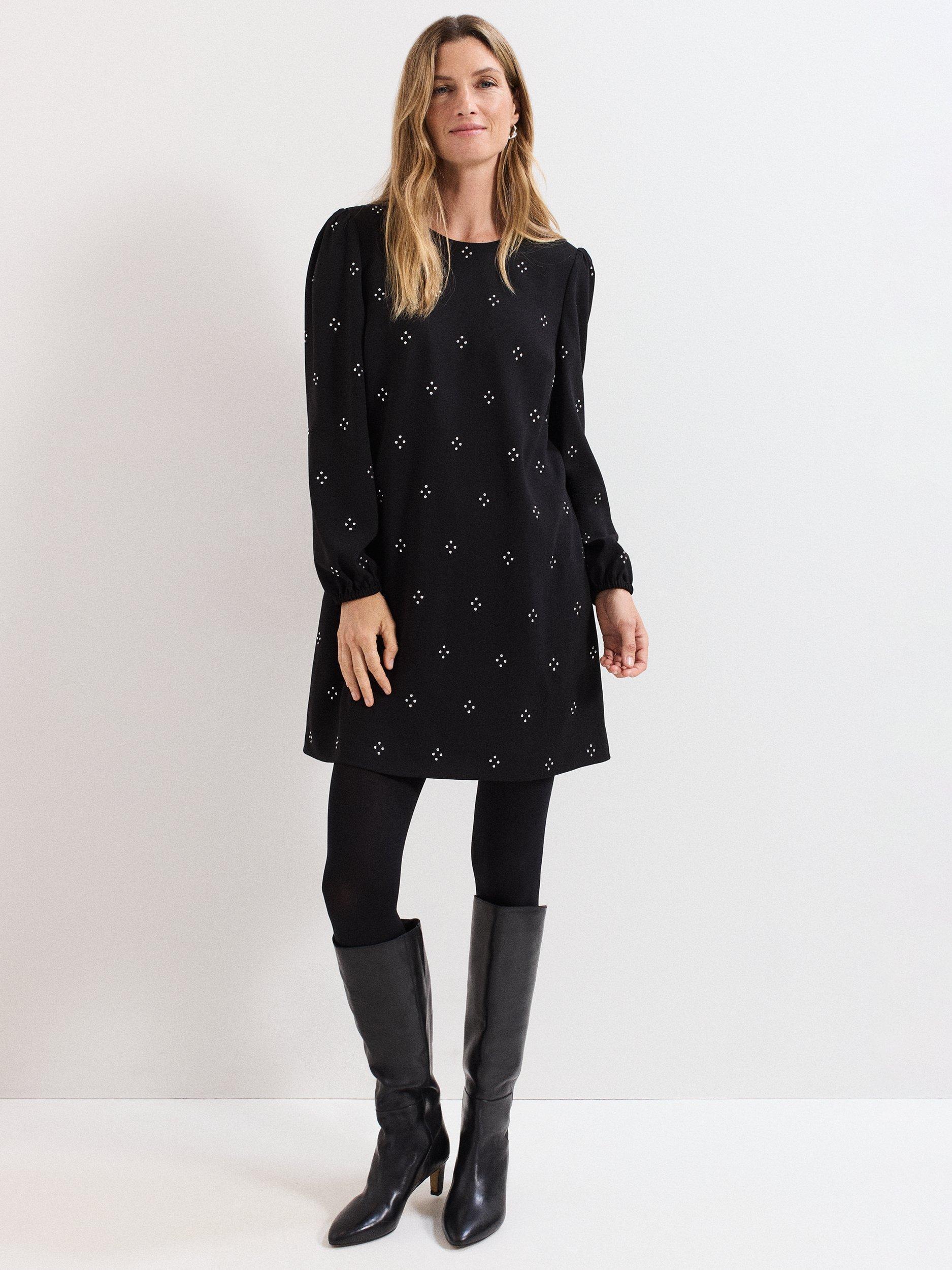 Product image 1 of 10, which shows Phase Eight Lucia Stud Mini Dress, Black, 6