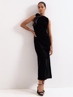 Phase Eight Melony Velvet Midi Dress, Black, Black