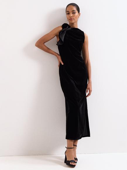 Phase Eight Melony Velvet Midi Dress, Black, Black