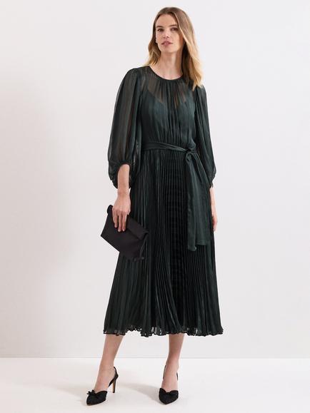 Phase Eight Petite Lucie Pleated Midi Dress, Green, Green