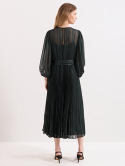 Phase Eight Petite Lucie Pleated Midi Dress, Green - view 2, Green