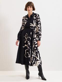 Phase Eight Petite Natalie Floral Midi Dress, Black/Ivory, Black/Ivory