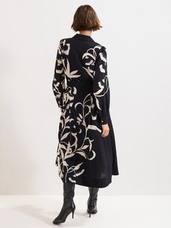 Phase Eight Petite Natalie Floral Midi Dress, Black/Ivory - view 2, Black/Ivory