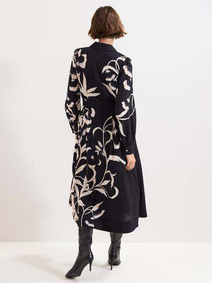 Phase Eight Petite Natalie Floral Midi Dress, Black/Ivory - view 2, Black/Ivory