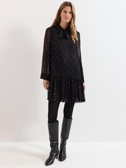 Phase Eight Tessa Foil Print Mini Dress, Black, Black