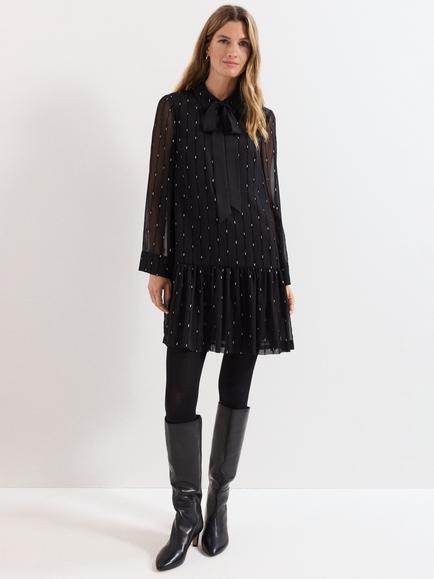 Phase Eight Tessa Foil Print Mini Dress, Black, Black