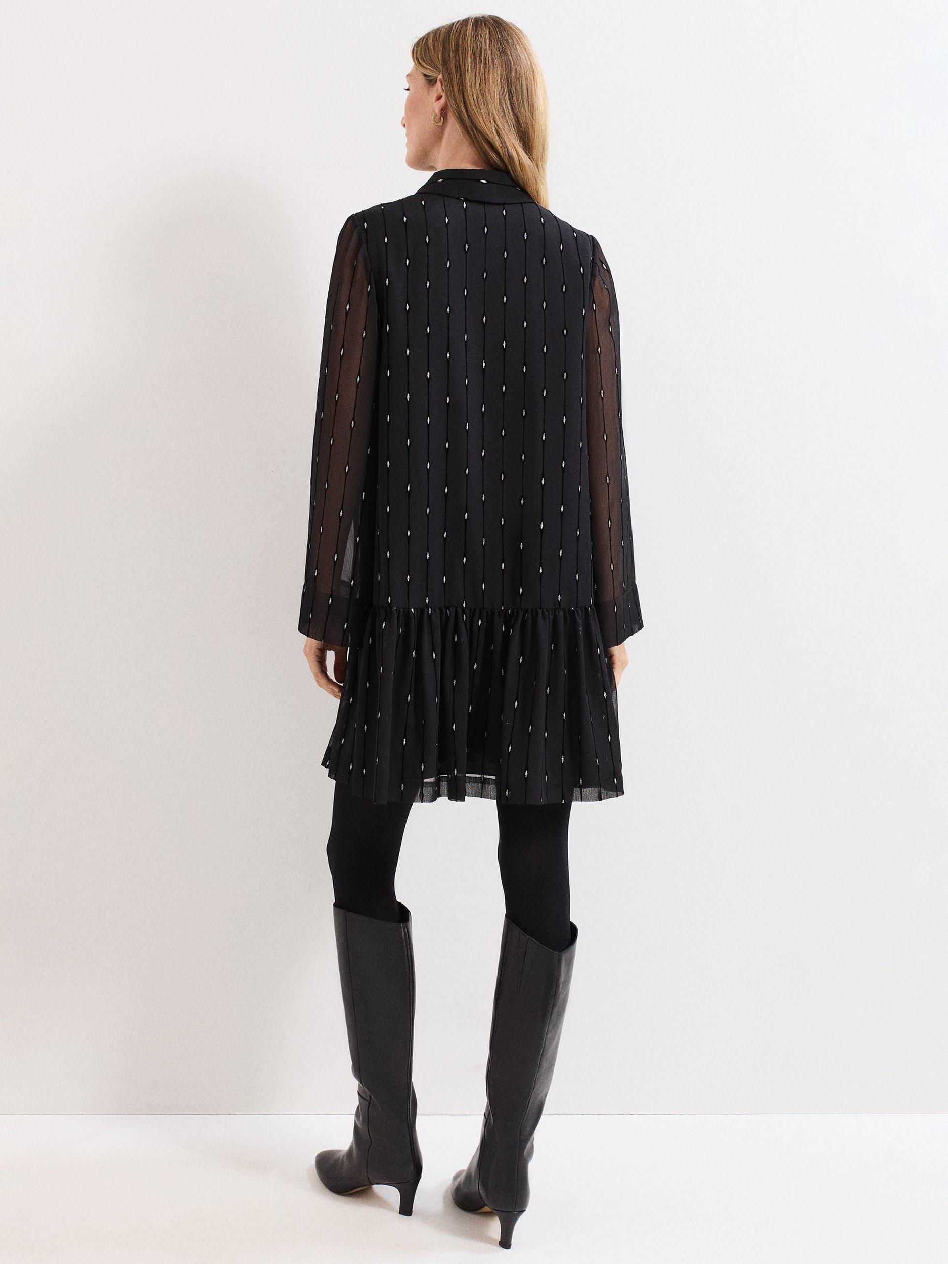 Product image 2 of 8, which shows Phase Eight Tessa Foil Print Mini Dress, Black, 10