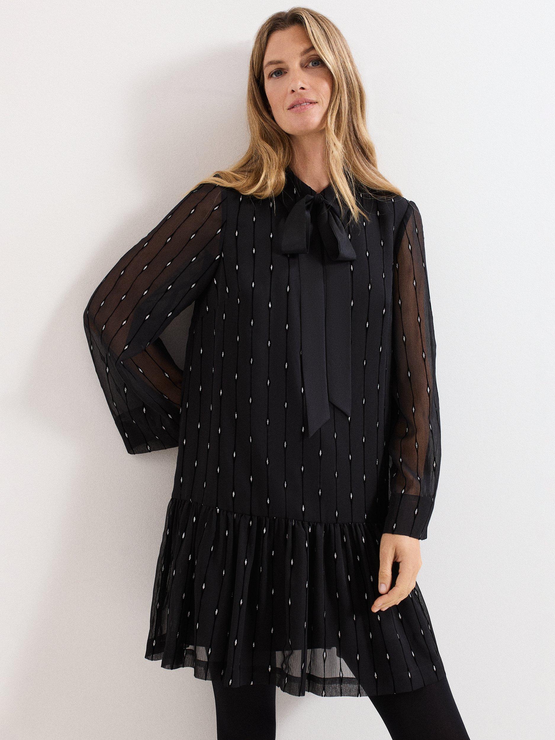 Product image 3 of 8, which shows Phase Eight Tessa Foil Print Mini Dress, Black, 10