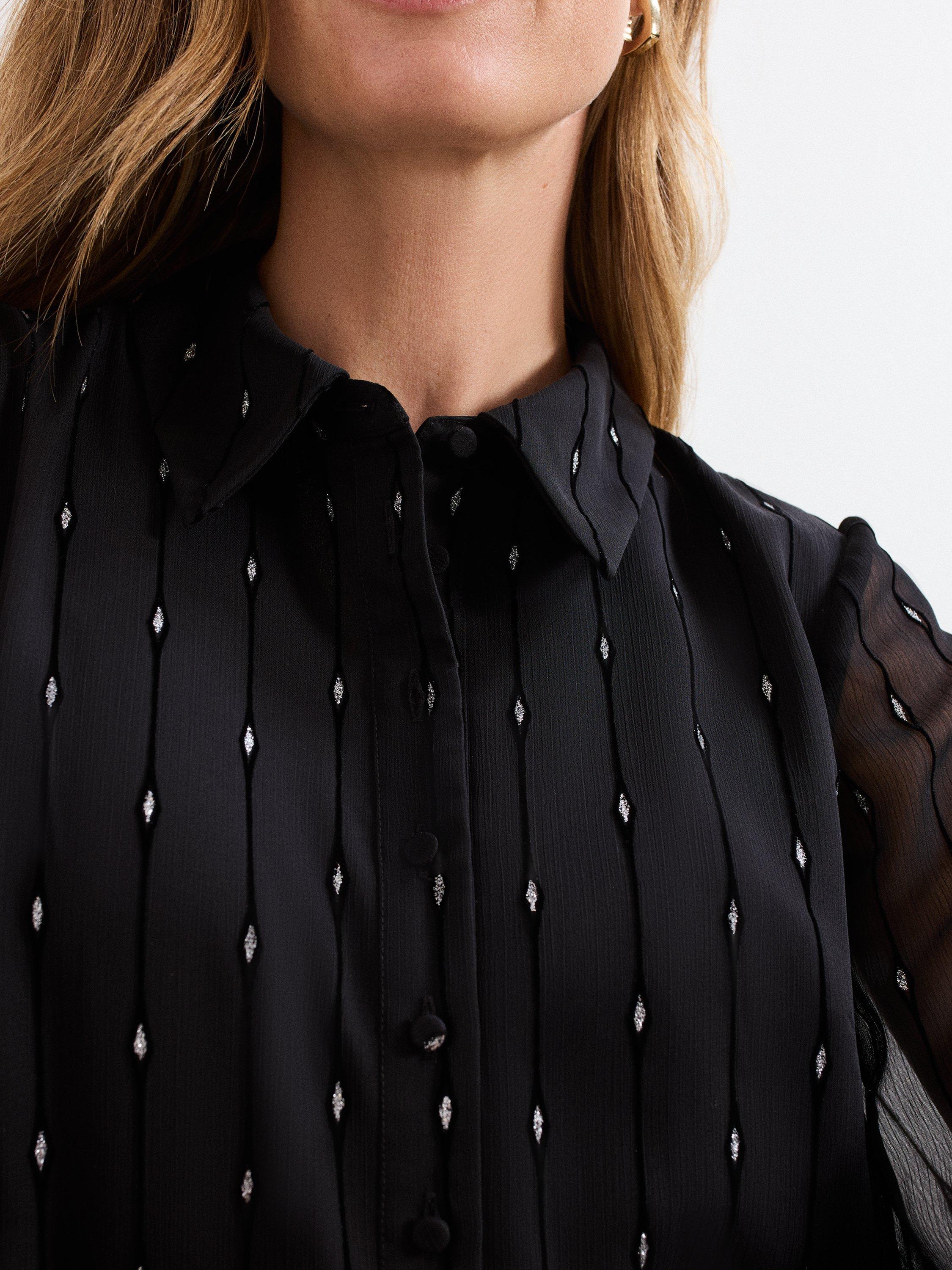 Product image 4 of 8, which shows Phase Eight Tessa Foil Print Mini Dress, Black, 10