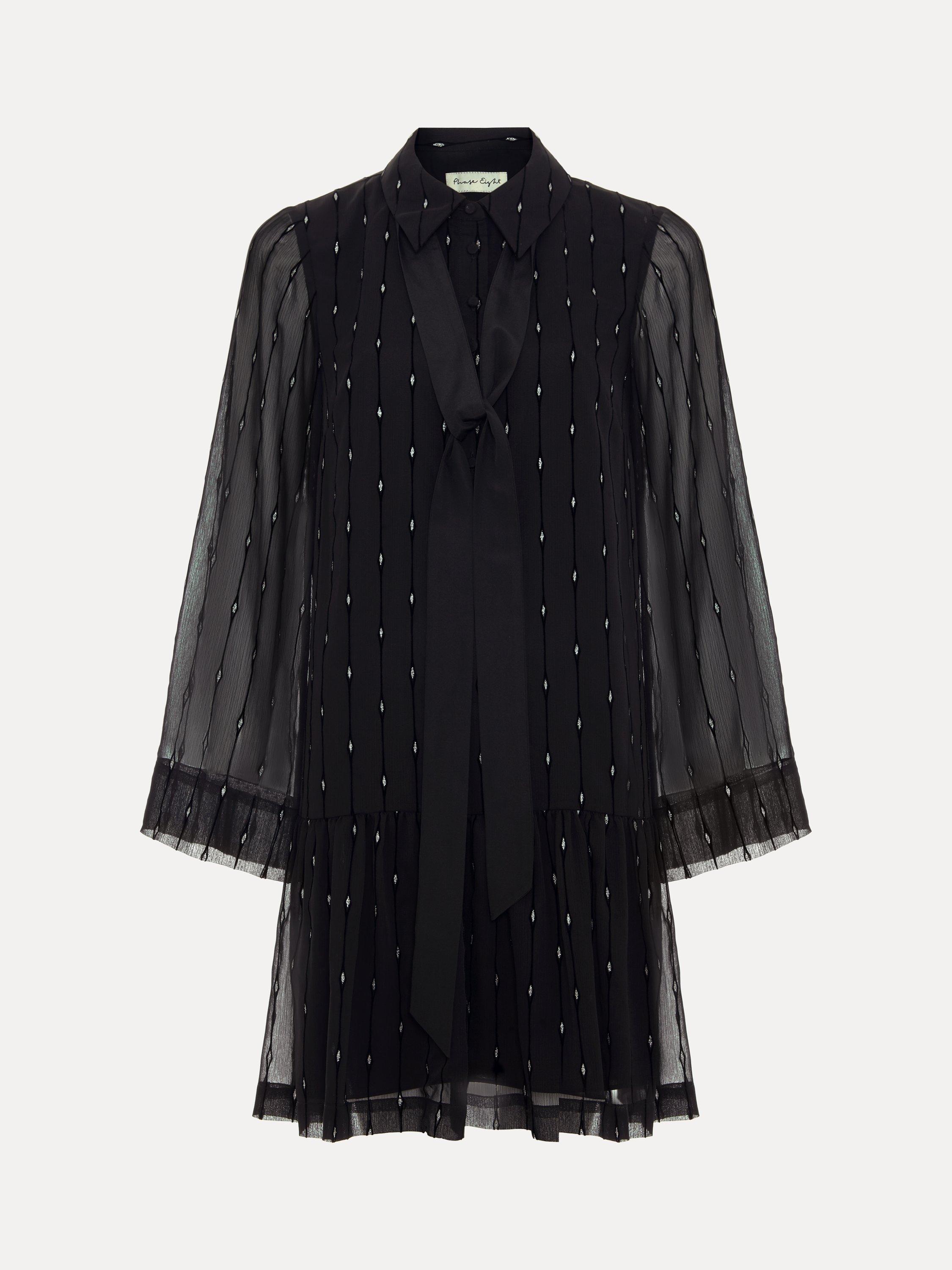 Product image 5 of 8, which shows Phase Eight Tessa Foil Print Mini Dress, Black, 10
