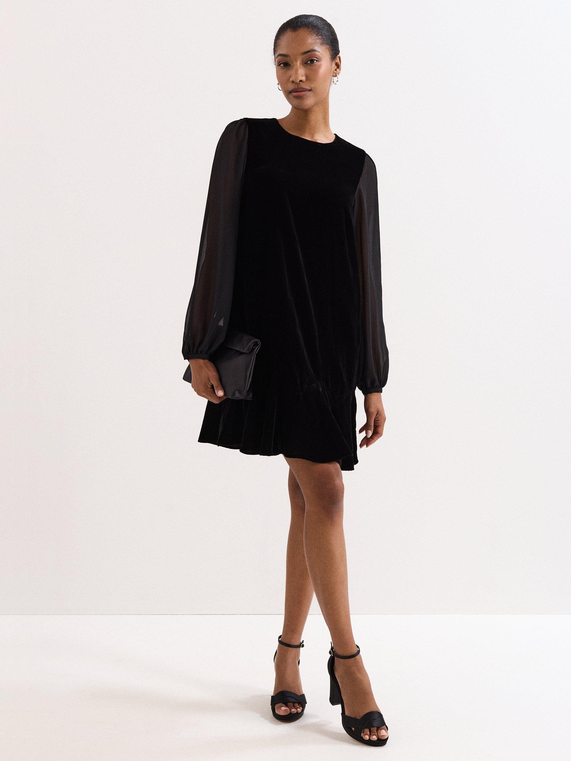 Product image 1 of 9, which shows Phase Eight Petite Sheer Sleeve Swing Dress, Black, 10