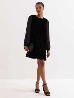 Phase Eight Petite Sheer Sleeve Swing Dress, Black, Black