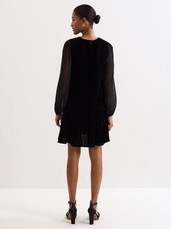 Phase Eight Petite Sheer Sleeve Swing Dress, Black - view 2, Black