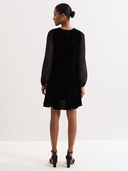 Phase Eight Petite Sheer Sleeve Swing Dress, Black - view 2, Black