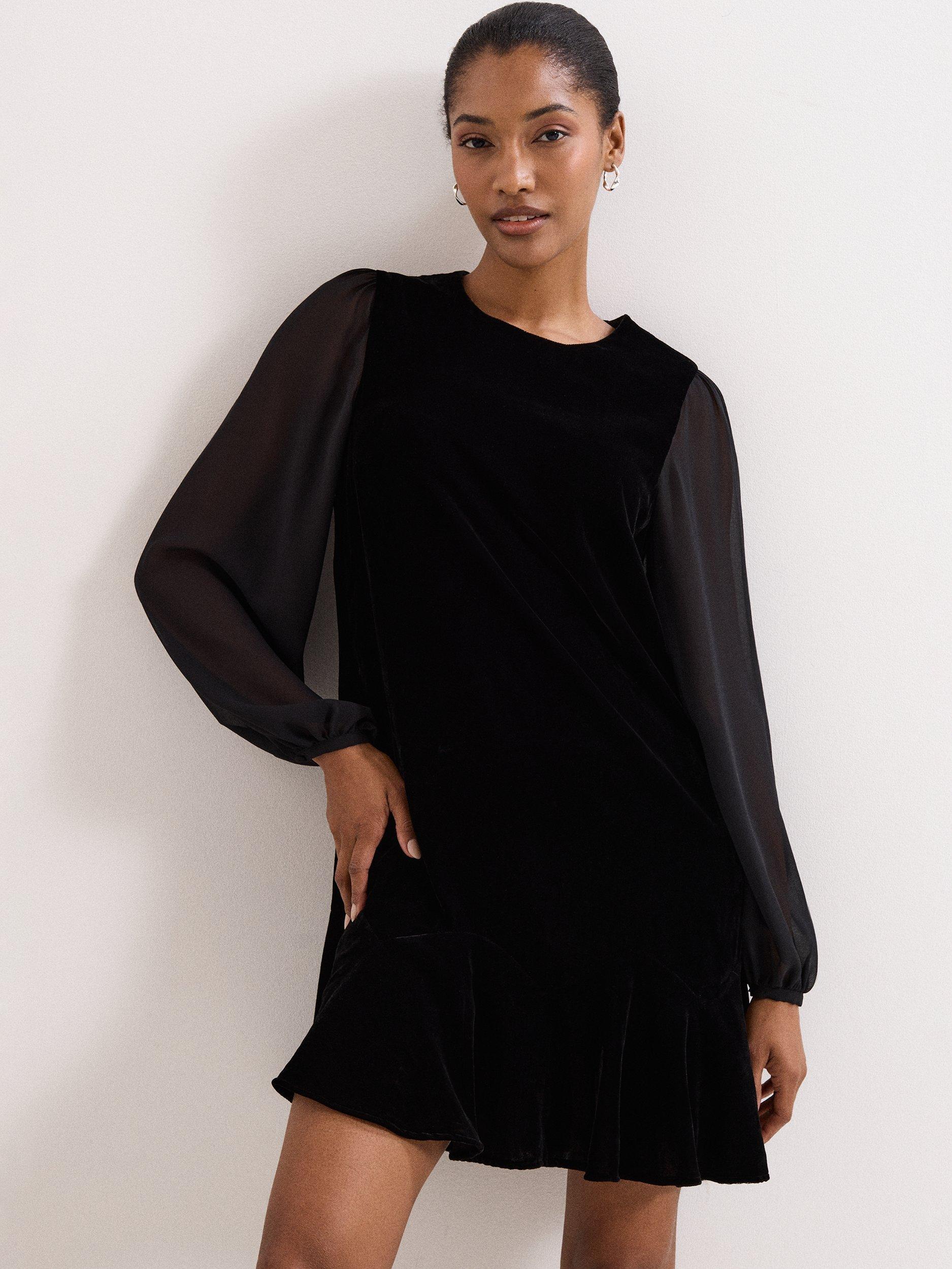 Product image 3 of 9, which shows Phase Eight Petite Sheer Sleeve Swing Dress, Black, 10