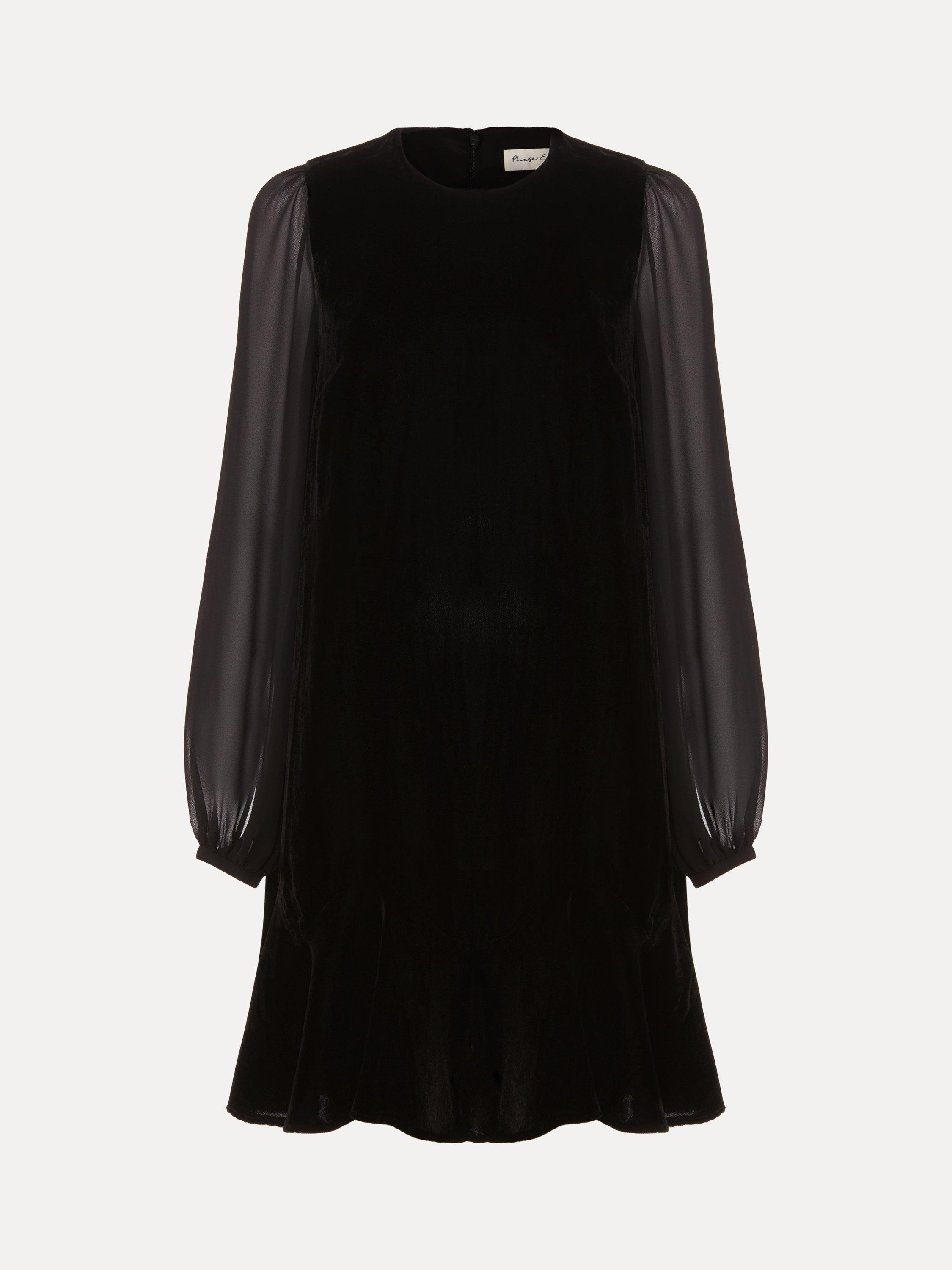Product image 4 of 9, which shows Phase Eight Petite Sheer Sleeve Swing Dress, Black, 10